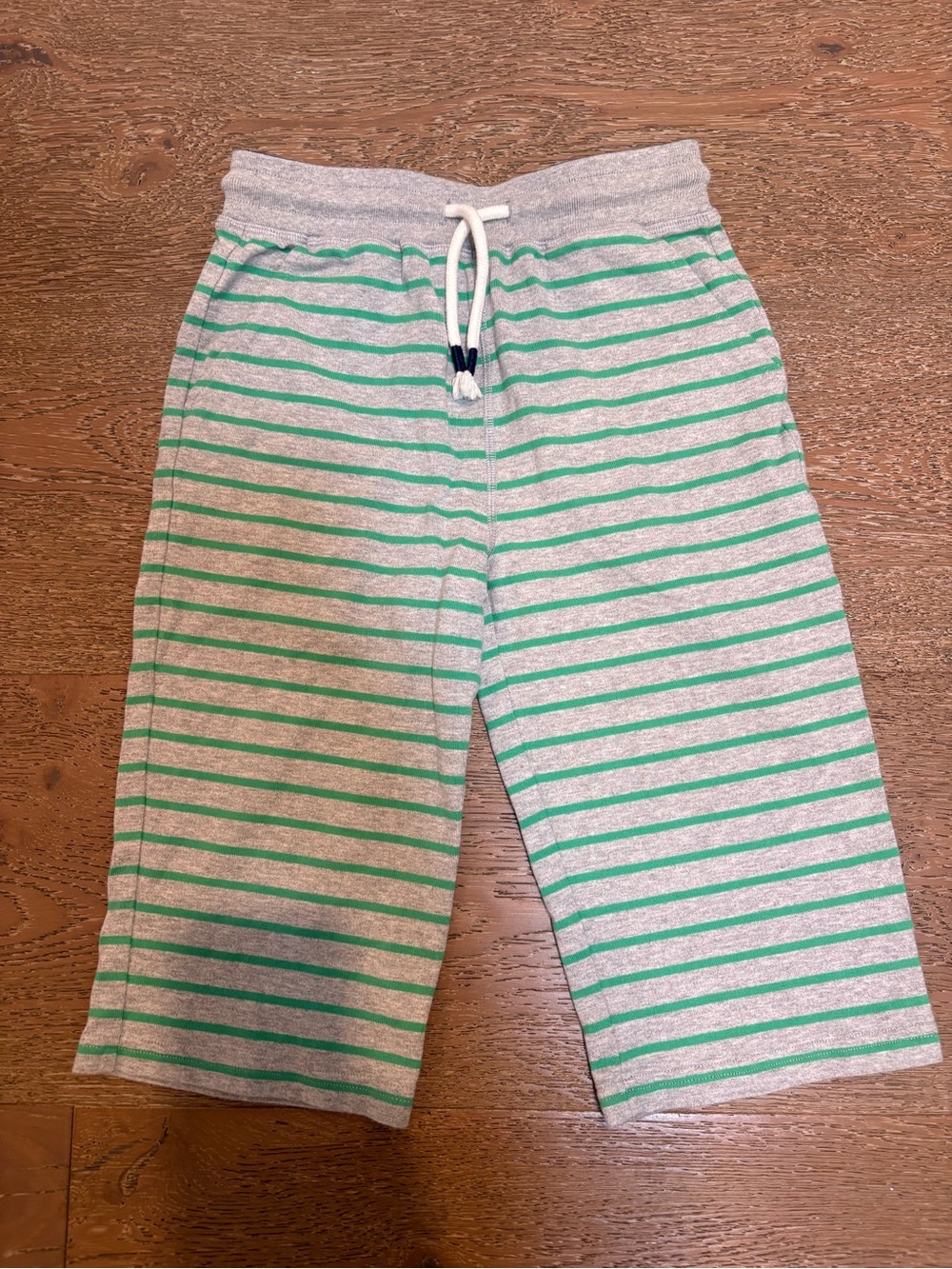 Mini Boden size 10 Gray Green Striped baggie long shorts- Jersey
